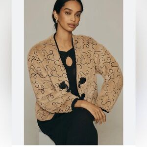 Anthropologie Pilcrp Stitched Faux Fur Cardigan Jacket in Tan One Size
